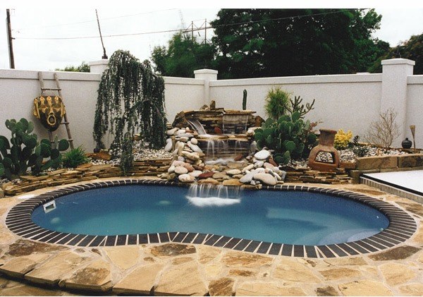 Plantas-pedra natural-piscina-cerca branca