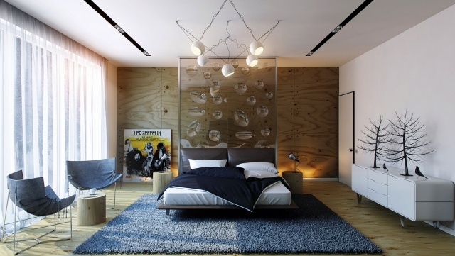 quarto-moderno-inspiração-madeira-parede-painéis-acrílico-deco-parede de vidro