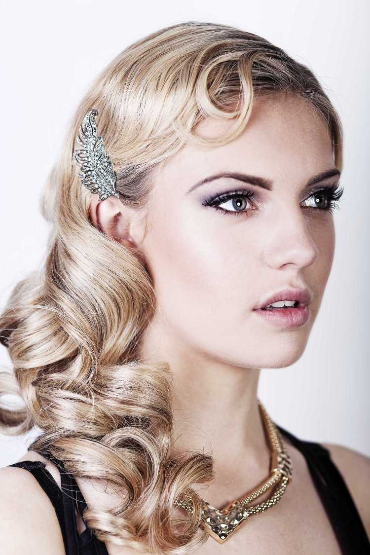 20s-penteados-faça-você-mesmo-festa-tema-cabelo-comprido-água-ondas-acessórios de cabelo-elegante