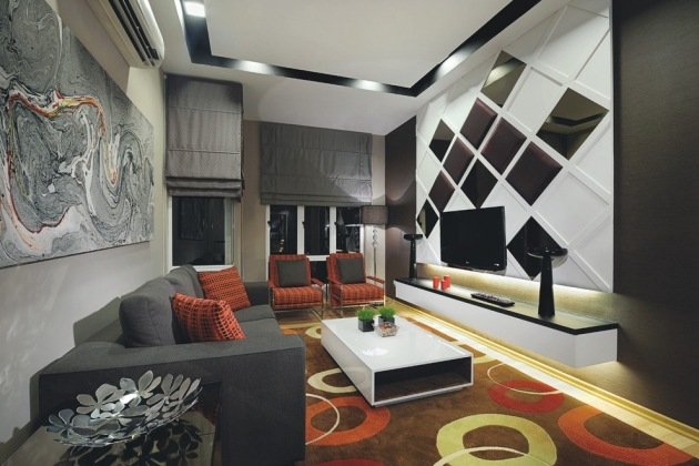 mobiliário de sala de estar com formas geométricas tapete