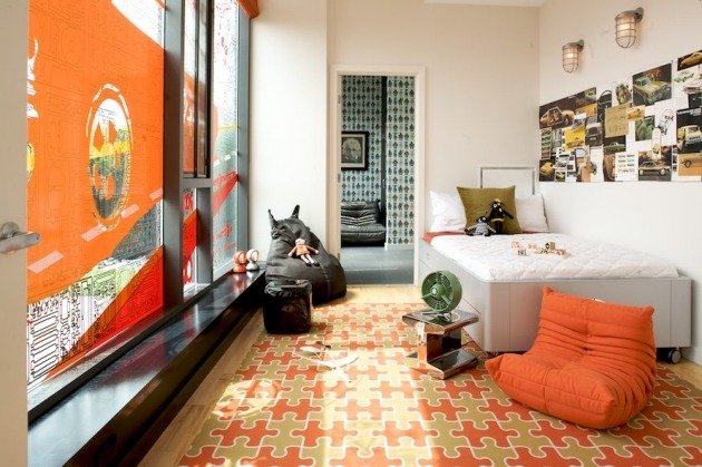 tapete infantil moderno padrão de quebra-cabeça laranja
