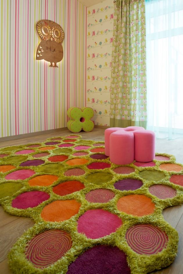 carpetes de design quarto infantil Grand MX Tapete verde rosa