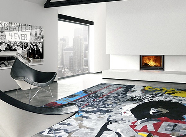 Tapetes de design HZL padrão preto e branco lareira sala de estar
