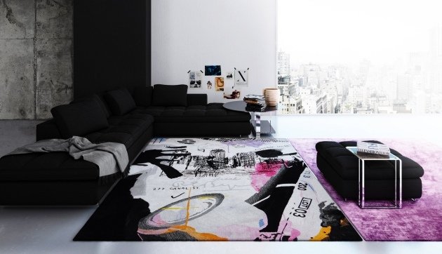Tapetes modernos henzel nyc estampados móveis de sala de estar pretos