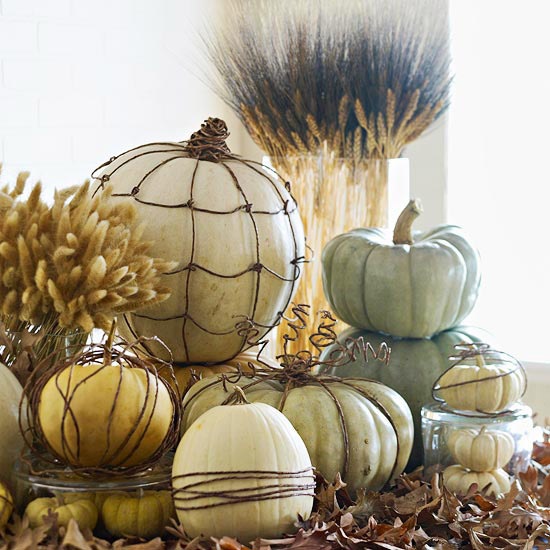 Abóboras com idéias de decoração de arame - faça você mesmo - decoração de outono