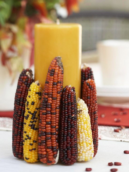 Castiçal de milho indiano para mexer em casa, delicioso centro de mesa deco de outono