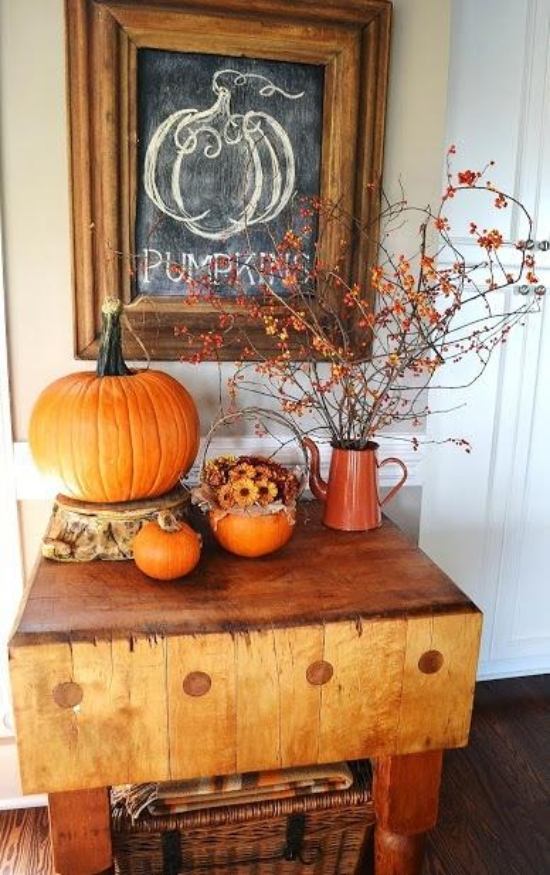 ideias de quadro negro para decoração de outono no interior da cozinha