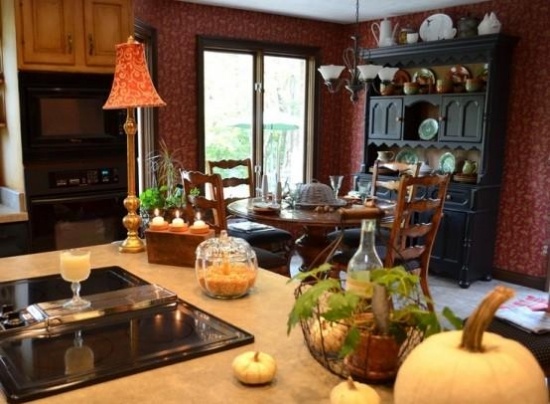 abóboras cozinha ilha idéias de decoração de outono no interior da cozinha