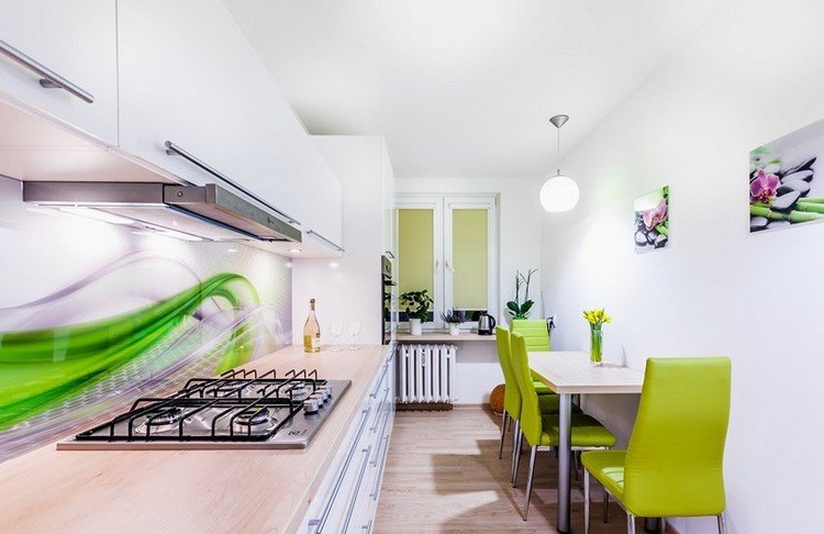 Vidro da cozinha, parede posterior, motivo-green-wave-abstract-wood-countertop