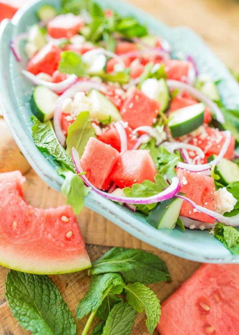 salada receitas ideia de verão pepino melancia hortelã-pimenta