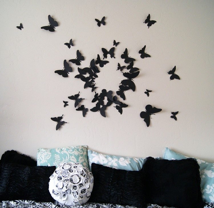 ideias de artesanato legais quarto-decoração-borboletas-círculo-parede