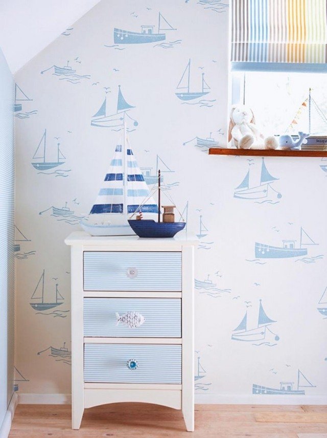 quarto de crianças papel de parede ideias menino veleiros tema do mar