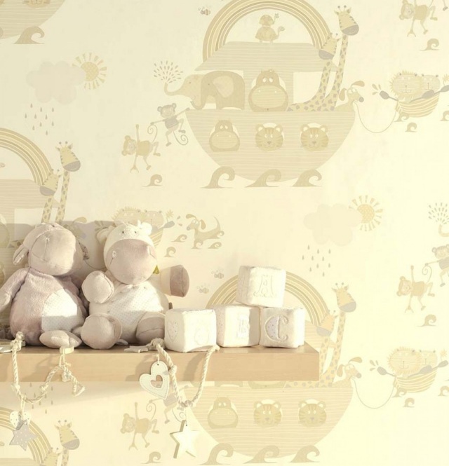 quarto do bebê mural de parede bege creme unissex animais padrão cleo