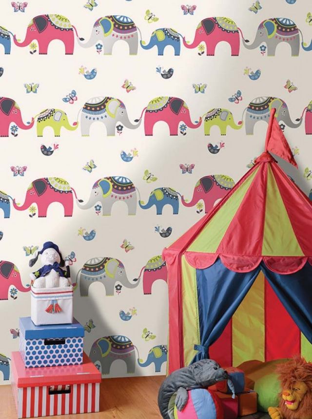 papéis de parede de padrão de quarto infantil papéis de parede de motivo de circo elefantes de alegria