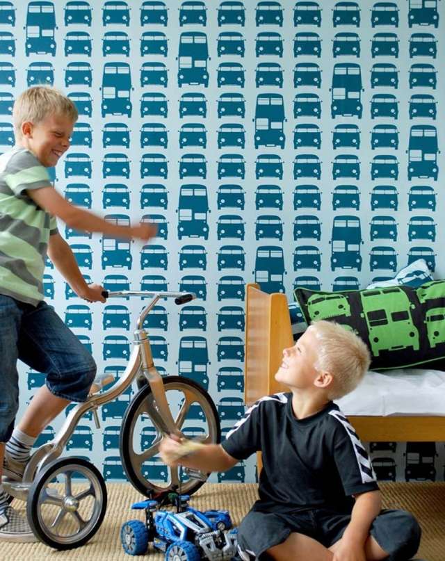 papel de parede padrão quarto dos meninos quarto das crianças hora do rush azul