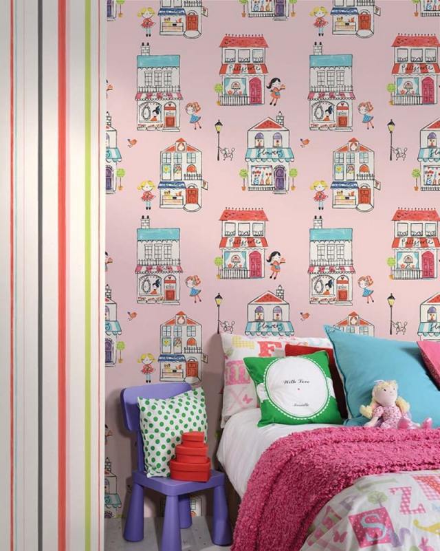 idéias de papel de parede de motivos de quarto infantil padrão de lojas rosa de meninas