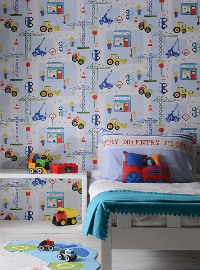 quarto infantil papel de parede ideias menino construir padrão de construção