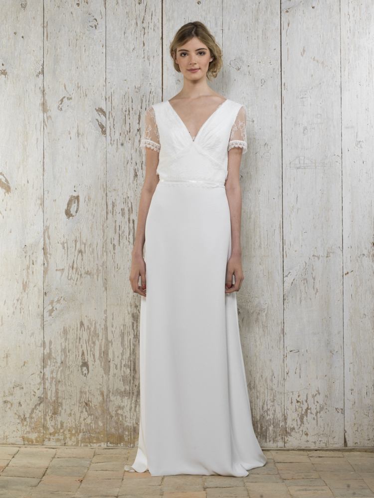 vestidos de noiva clássicos -elegante-liso-simples-branco-decote em V