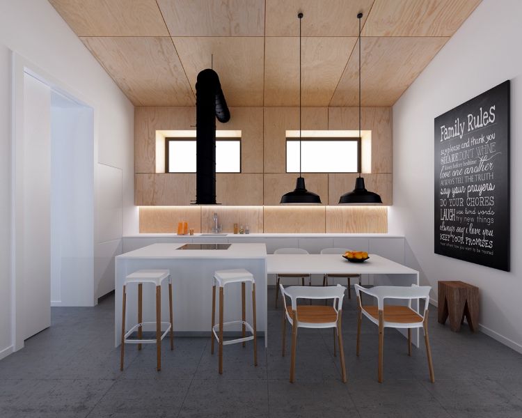 Luzes embaixo da bancada da cozinha moderna-madeira-frentes-cozinha-ilha-banquinho-bar branco-mesa-cadeiras
