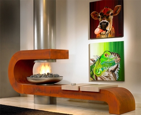 Sala de estar com design moderno de lareira