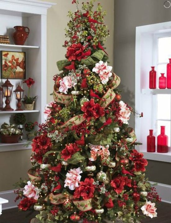 Ideia de flores para decoração de árvore de natal