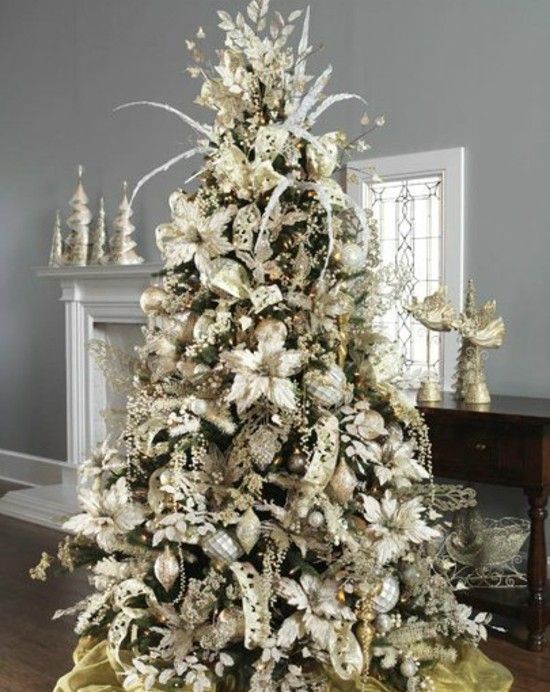 ideia de decoração de prata para árvore de natal