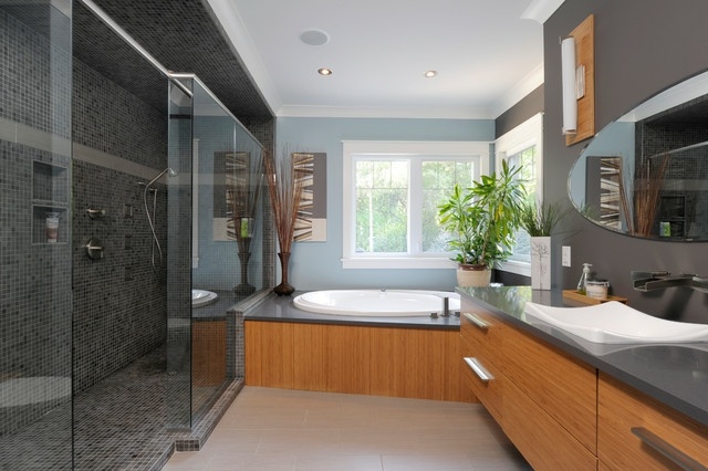 Banheira de granito com aparência de ideias de design de móveis modernos