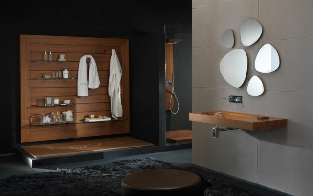 Móveis de banheiro, espelho de madeira, idéias de design moderno