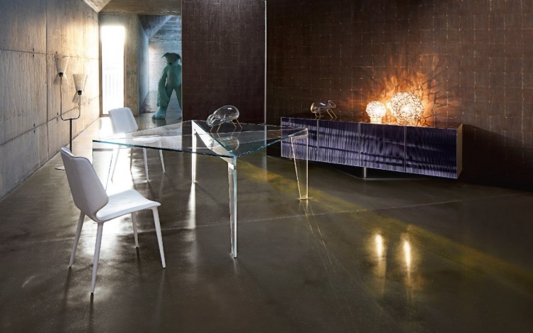 moderna-sala de jantar-mobília-design-interior-transparente-vidro-mesa-de-jantar-cadeiras-branco