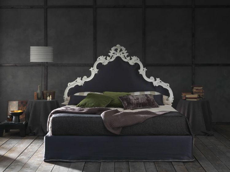 design-móveis-quarto-preto-estofado-cama-parede-branco-estuque decorativo-cabeceira-madeira-parquet