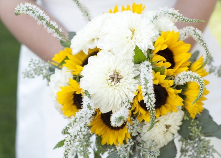 ideias para o buquê de casamento amarelo branco girassol deco outonal