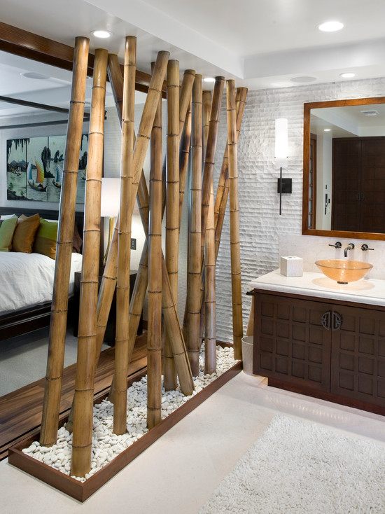 varas de bambu idéias de decoração divisórias de quarto banheiro cascalho