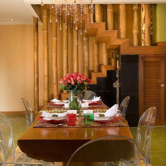 varas de bambu escada construção sala de jantar cadeiras de acrílico madeira maciça