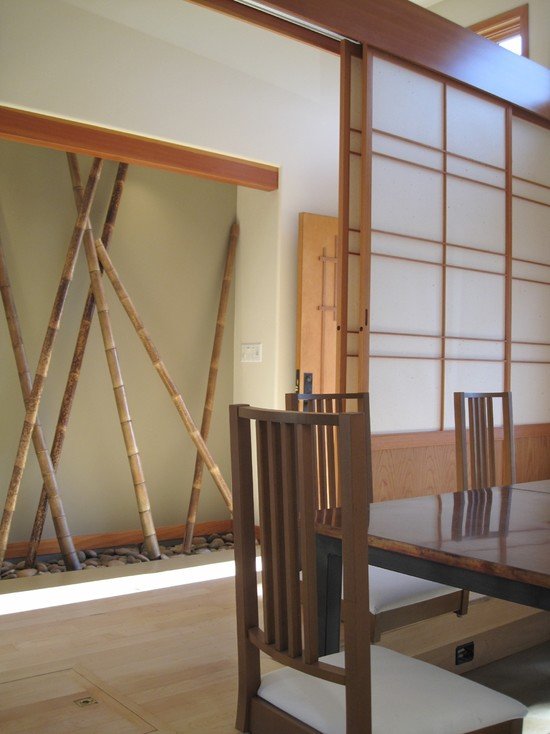 Barras de bambu decoração sala de jantar seixo parede assimétrica