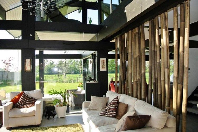 Idéias para decoração de postes de bambu divisória sala de estar