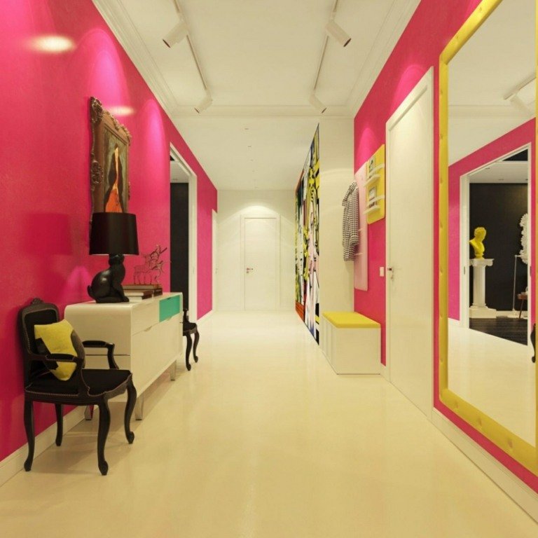 ideias vivas para corredor rosa amarelo acentos móveis modernos cadeira guarda-roupa