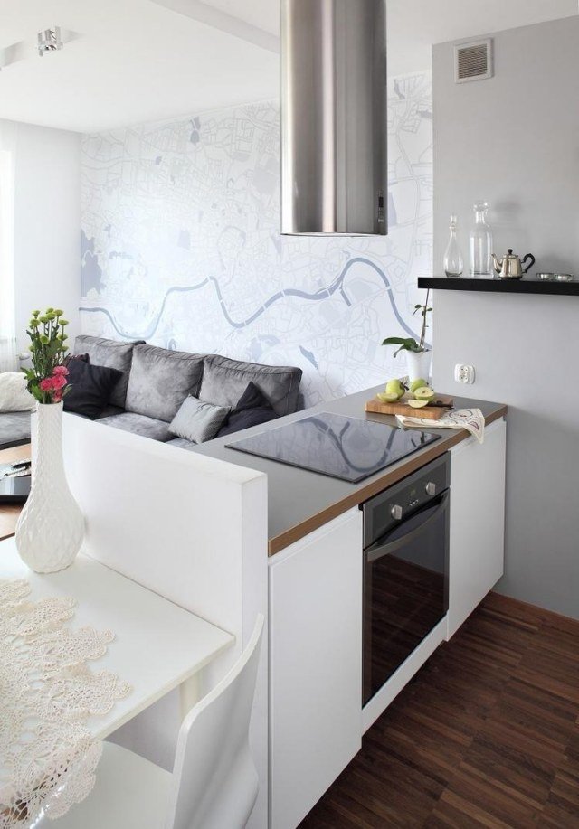 sala de estar-cozinha-área de jantar-branco-cinza-área de estar aberta