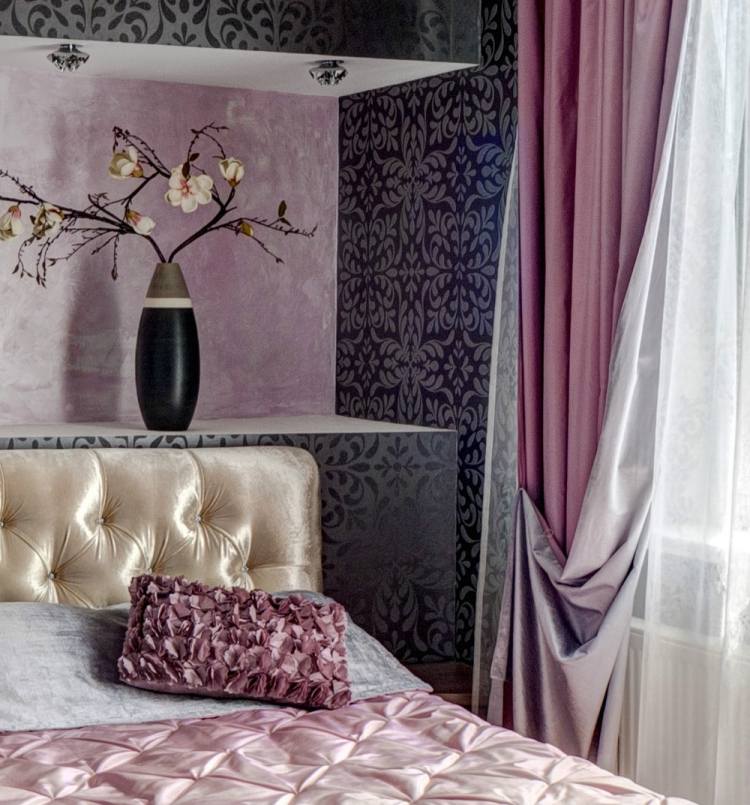Idéias de cores para o quarto feminino-rosa-efeito-cor-cinza-padrão-enfeites de papel de parede