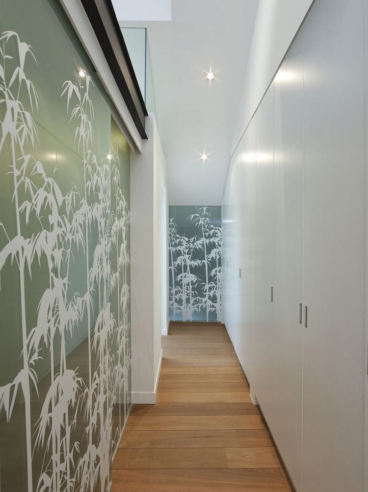 corredor-decoração-idéias-vidro-portas-deslizantes-folha-bambu-plantas