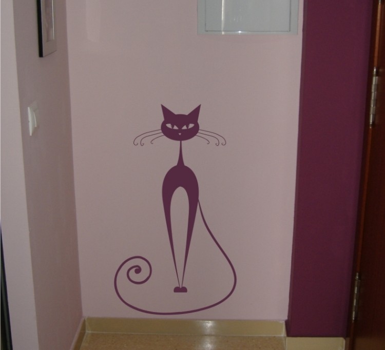 hallway-decoration-ideas-light-pink-wall-paint-purple-cat-stickers