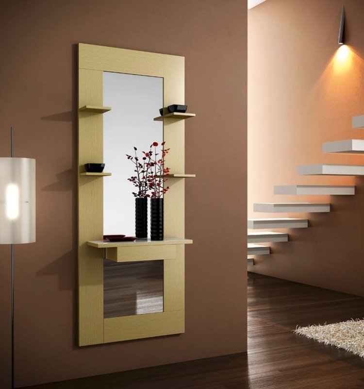 hall-decoration-ideas-brown-wall-paint-golden-mirror-frame