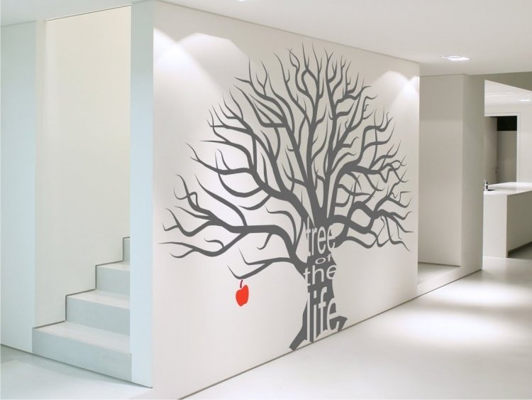 hall-decoração-ideias-parede-decalques-árvore cinza