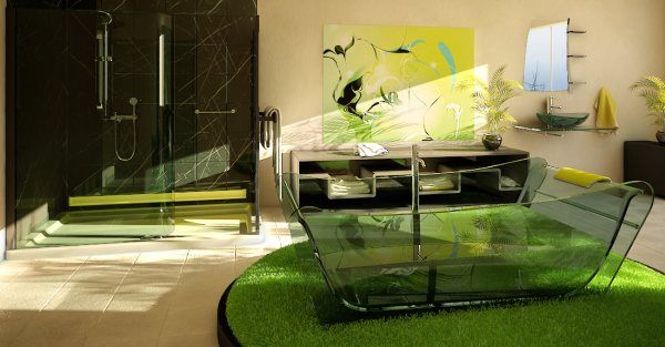 Ideias de design para banheiros com toques verdes modernos