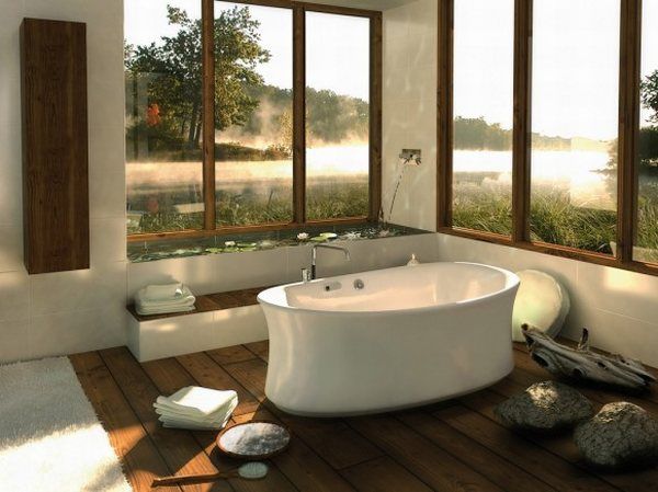 Idéias de design para o banheiro aberto conceito janela grande natural