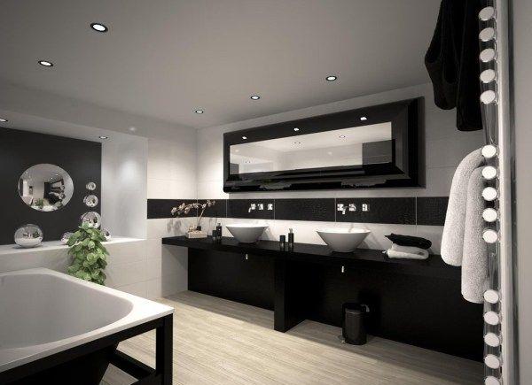 Ideias de design modernos tons de cor preto e branco planta contraste de iluminação embutida