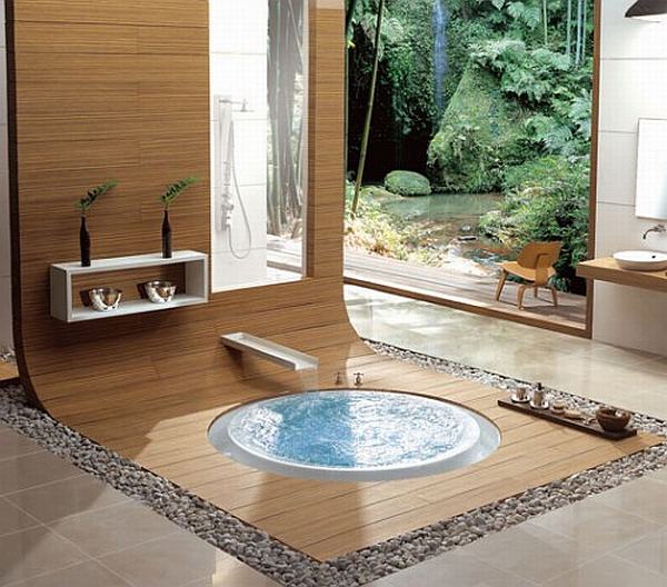 Idéias de design para o espaço aberto do banheiro com influência oriental