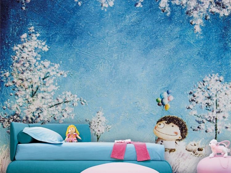 Papel de parede de designer quarto-quarto infantil-pintura-árvore-maennchen-branco-azul-marrom-SONG-OF-MEMORY-01-Inkiostro-Bianco