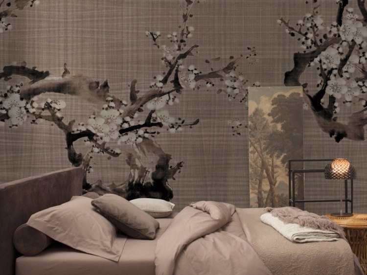 designer-papel de parede-quarto-japonês-flor-padrão-flor de cerejeira-marrom-bege-HANAMI