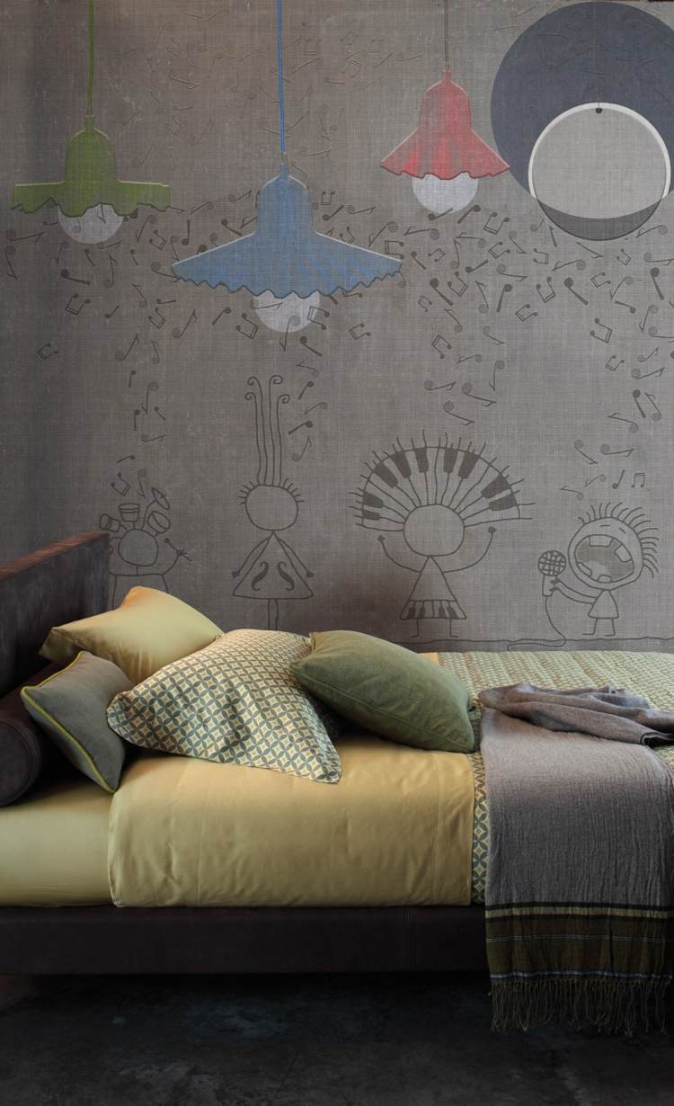 designer-papel de parede-quarto-desenho-cinza-verde-azul-vermelho-madeira-cama-amarelo-roupa de cama-EGG-OF-COLUMBUS-Inkiostro-Bianco