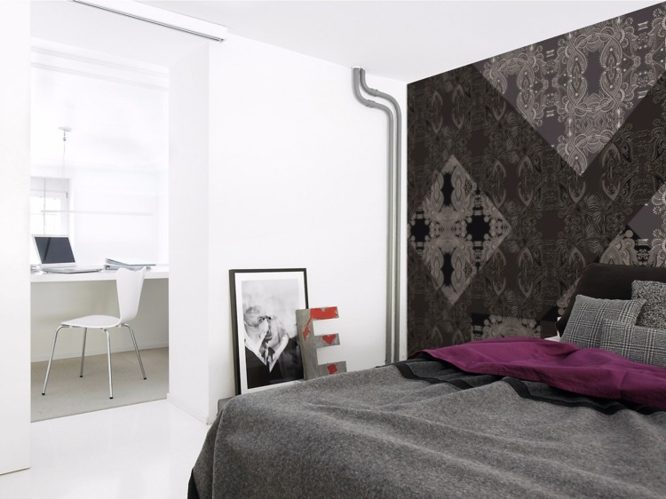 designer-papel de parede-quarto-oriental-motivo-preto-branco-cinza-roxo-teto-JEU-DE-DAME-01-Inkiostro-Bianco